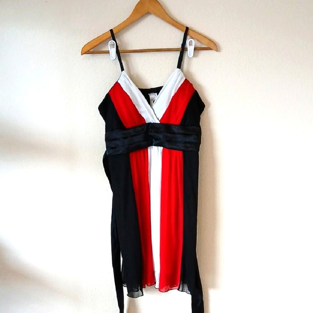 Vintage Y2K Frederick's Of Hollywood Chiffon Satin Black Red And White Dress